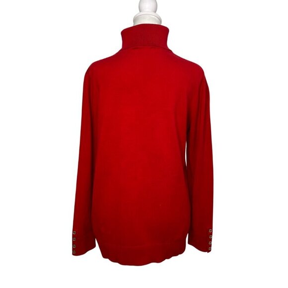Tommy Hilfiger Women's Red Cotton Turtleneck with Four Button Cuffs, Size Large - Picture 4 of 12